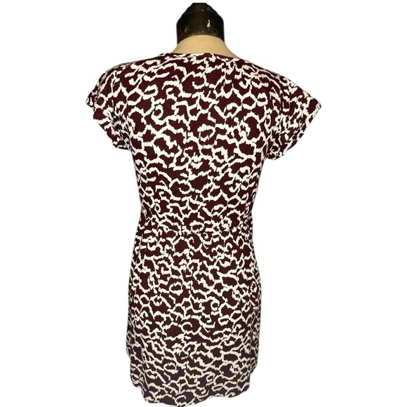 Ann Taylor Loft Brown White Button Up Short Sleeve V-Neck Tie Waist Dress XXSP - Picture 3 of 8